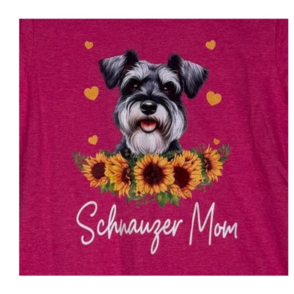 NWT Women's Pink Short Sleeve T-Shirt Dog Mom Schnauzer Sunflower Pink Medium